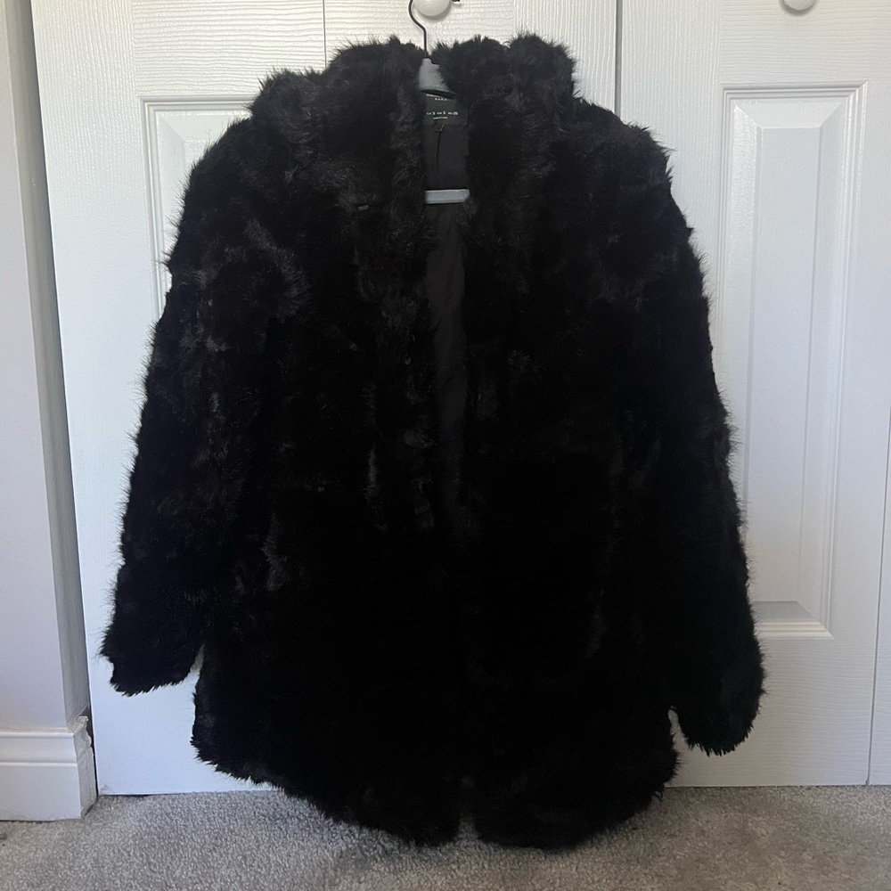 EUC Zara Trafaluc Black Faux Fur Coat
